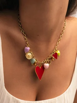 Collar Multicharms Corazones Acero Baño Oro