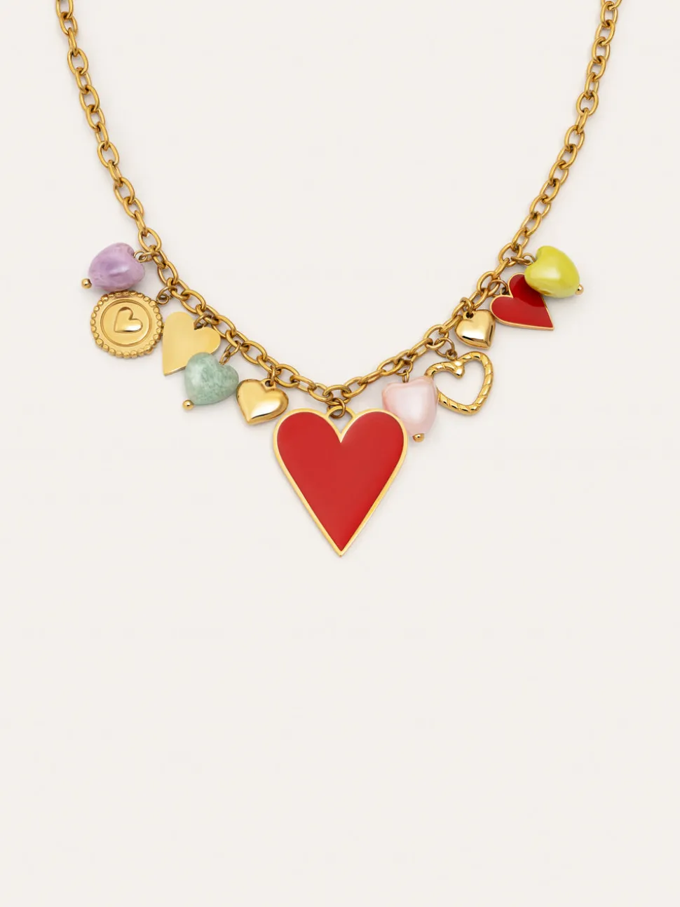 Collar Multicharms Corazones Acero Baño Oro