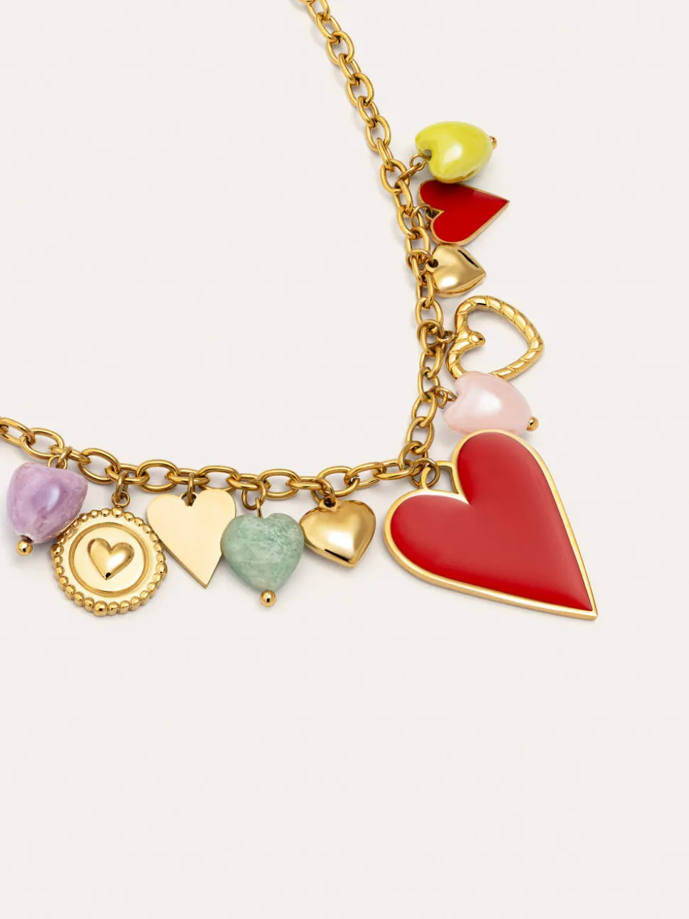 Collar Multicharms Corazones Acero Baño Oro