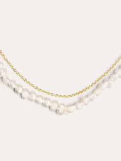 Collar Pearl Chain Acero Baño Oro
