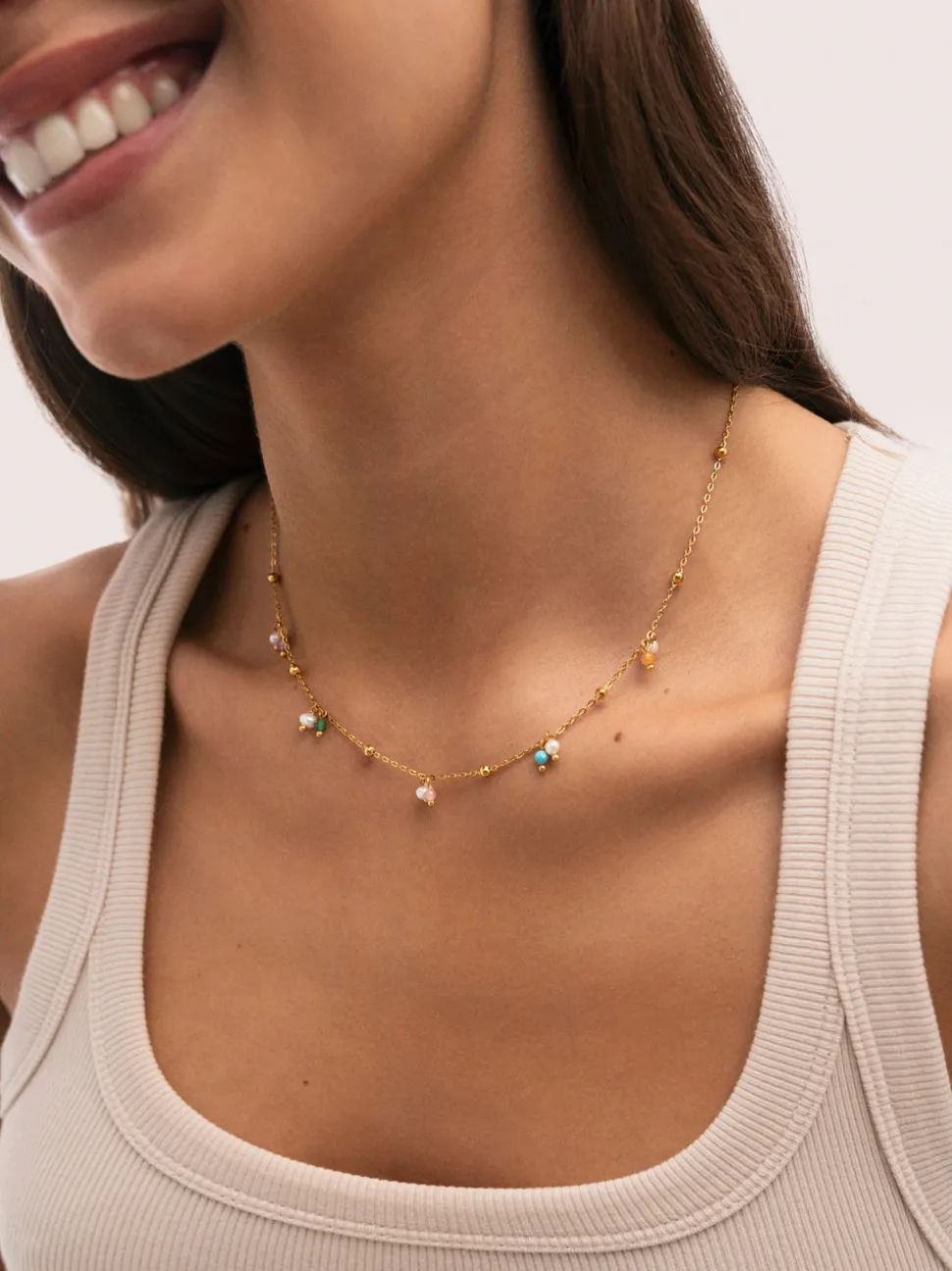 Collar Shamira Dots Acero Baño Oro