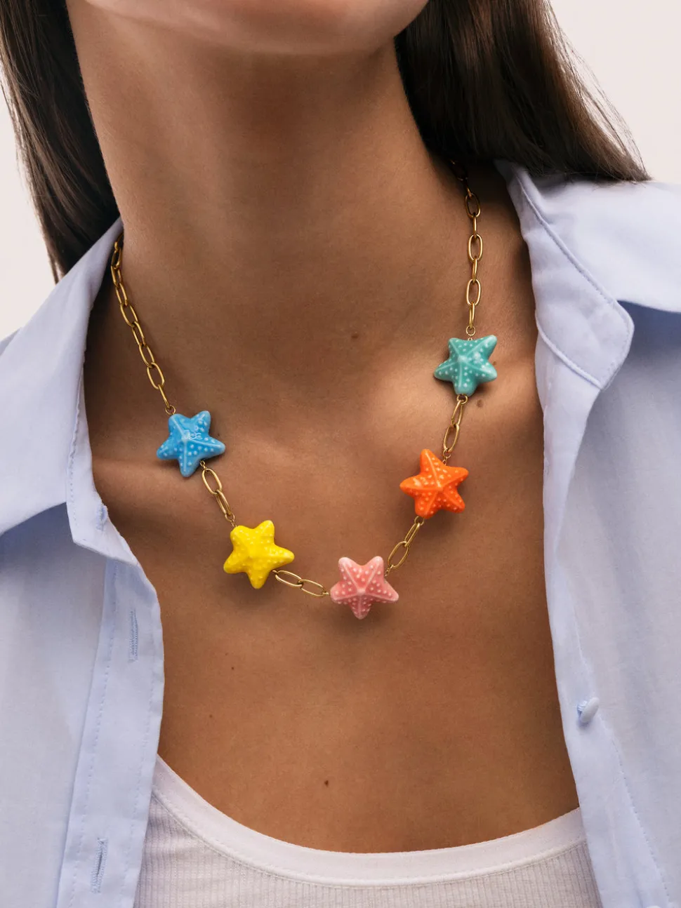Collar Starfish Chic Color Acero Baño Oro