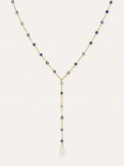 Collar Y Cianita Stones Acero Baño Oro