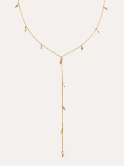 Collar Y Mini Stone Colors Acero Baño Oro