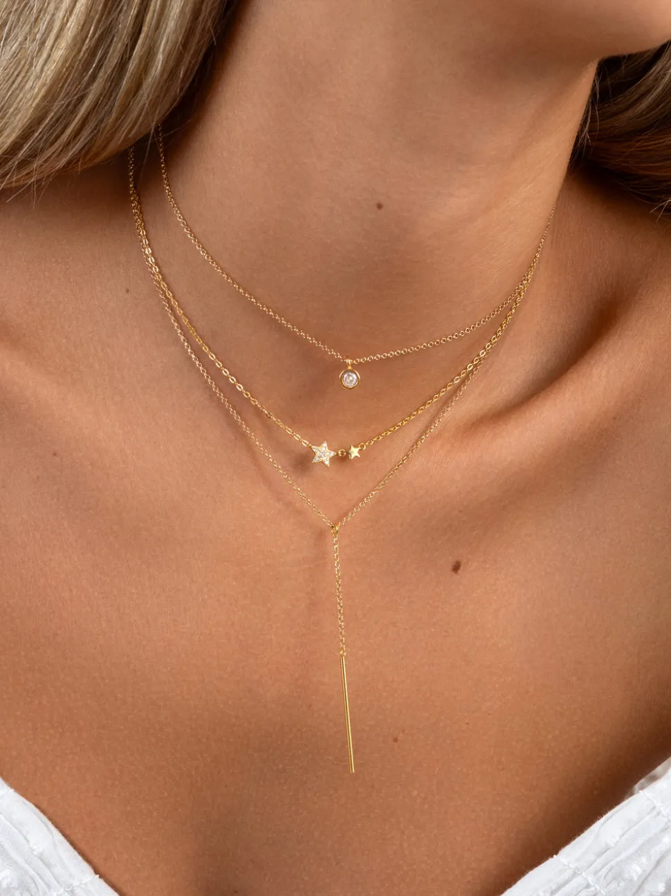 Collar Y Stick Plata Baño Oro