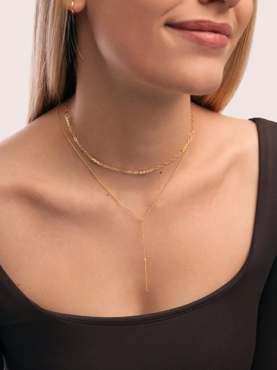 Collar Y Stick Plata Baño Oro