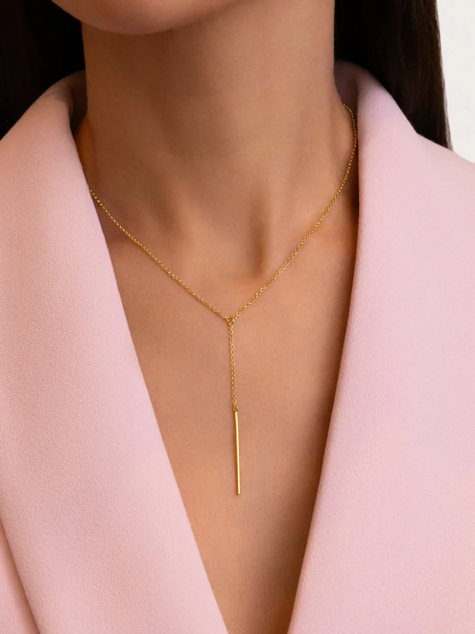 Collar Y Stick Plata Baño Oro