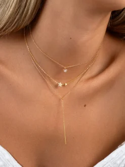 Collar Y Stick Plata Baño Oro