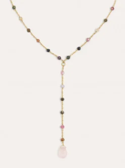 Collar Y Turmalina Stones Acero Baño Oro