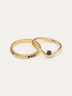 Pack 2 Anillos Klein Azul Acero Baño Oro