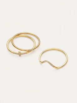Pack 3 Anillos Sparks Acero Baño Oro