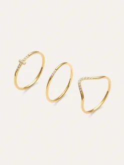 Pack 3 Anillos Sparks Acero Baño Oro