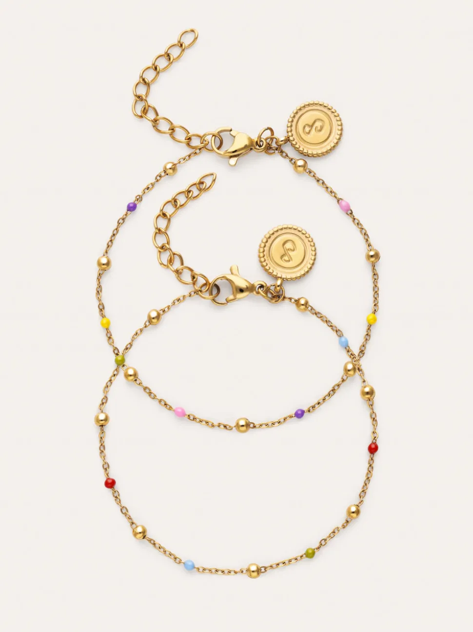 Pack 2 Pulseras Amistad Colores Acero Baño Oro