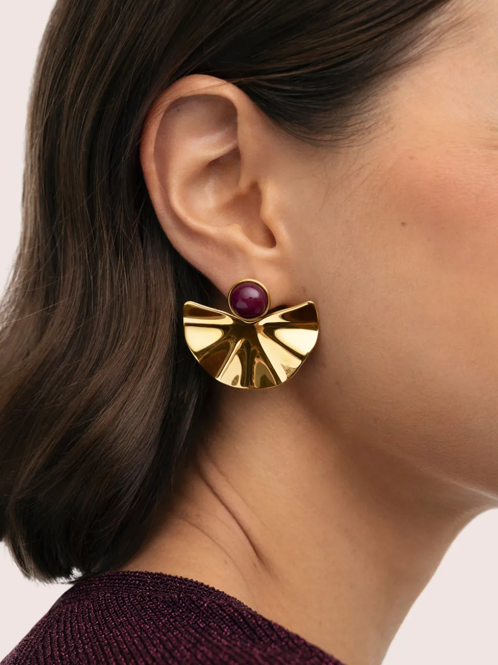 Pendientes Amara Stone Acero Baño Oro