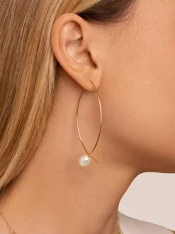 Pendientes Arch Bean Pearl Acero Baño Oro