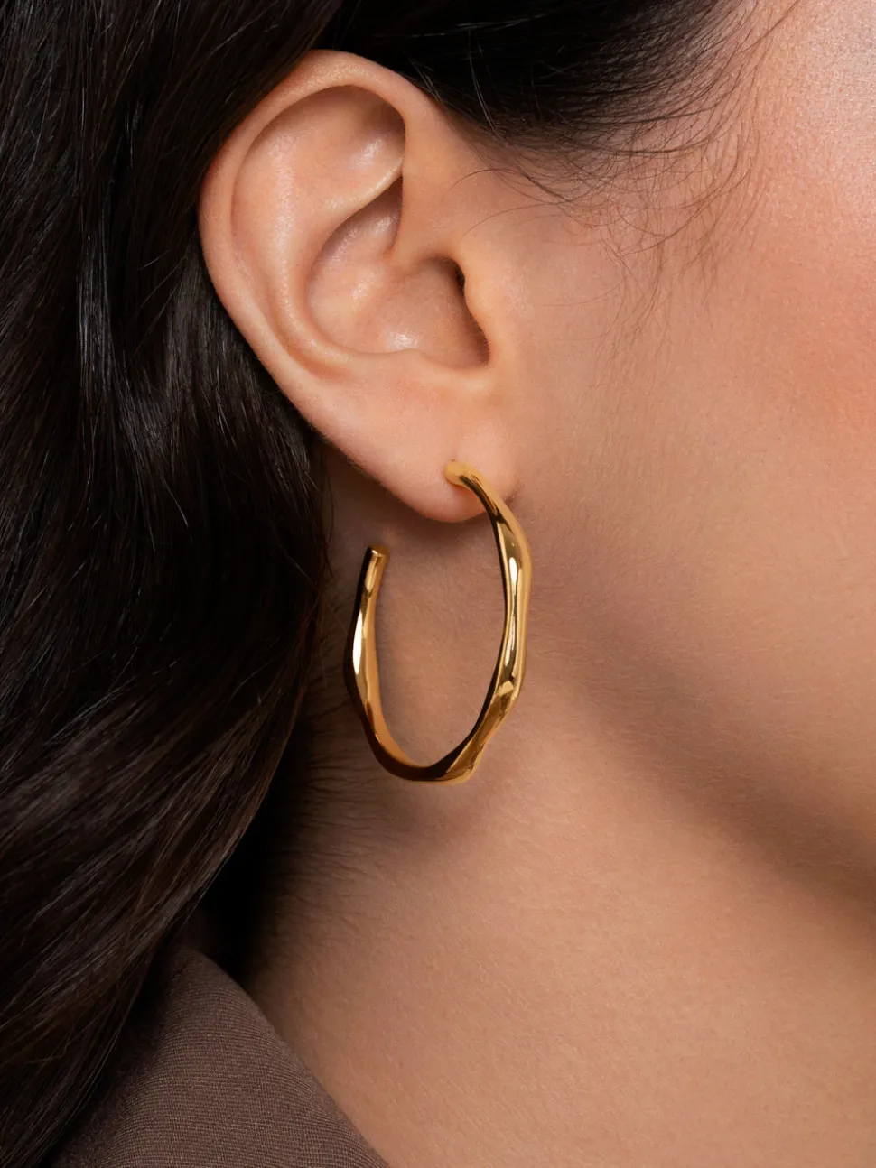 Pendientes Aro Bamboo Acero Baño Oro