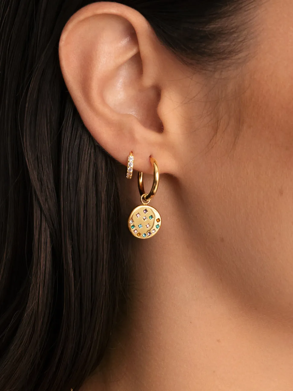 Pendientes Aro Bling Rainbow Acero Baño Oro
