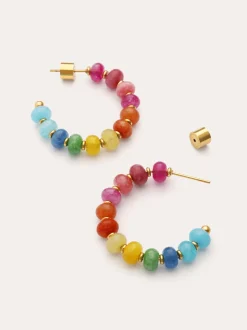 Pendientes Aro Color Stones Acero Baño Oro