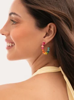 Pendientes Aro Color Stones Acero Baño Oro