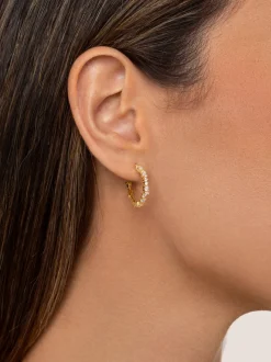 Pendientes Aro Estellar White Baño Oro