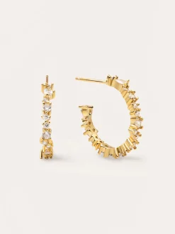 Pendientes Aro Estellar White Baño Oro