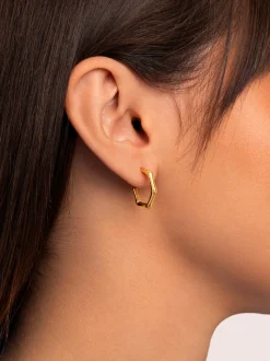 Pendientes Aro Mini Bamboo Acero Baño Oro