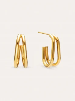 Pendientes Aro Mini Doble Bossa Acero Baño Oro