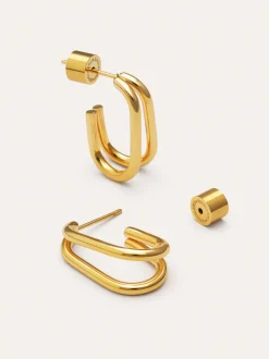 Pendientes Aro Mini Doble Bossa Acero Baño Oro