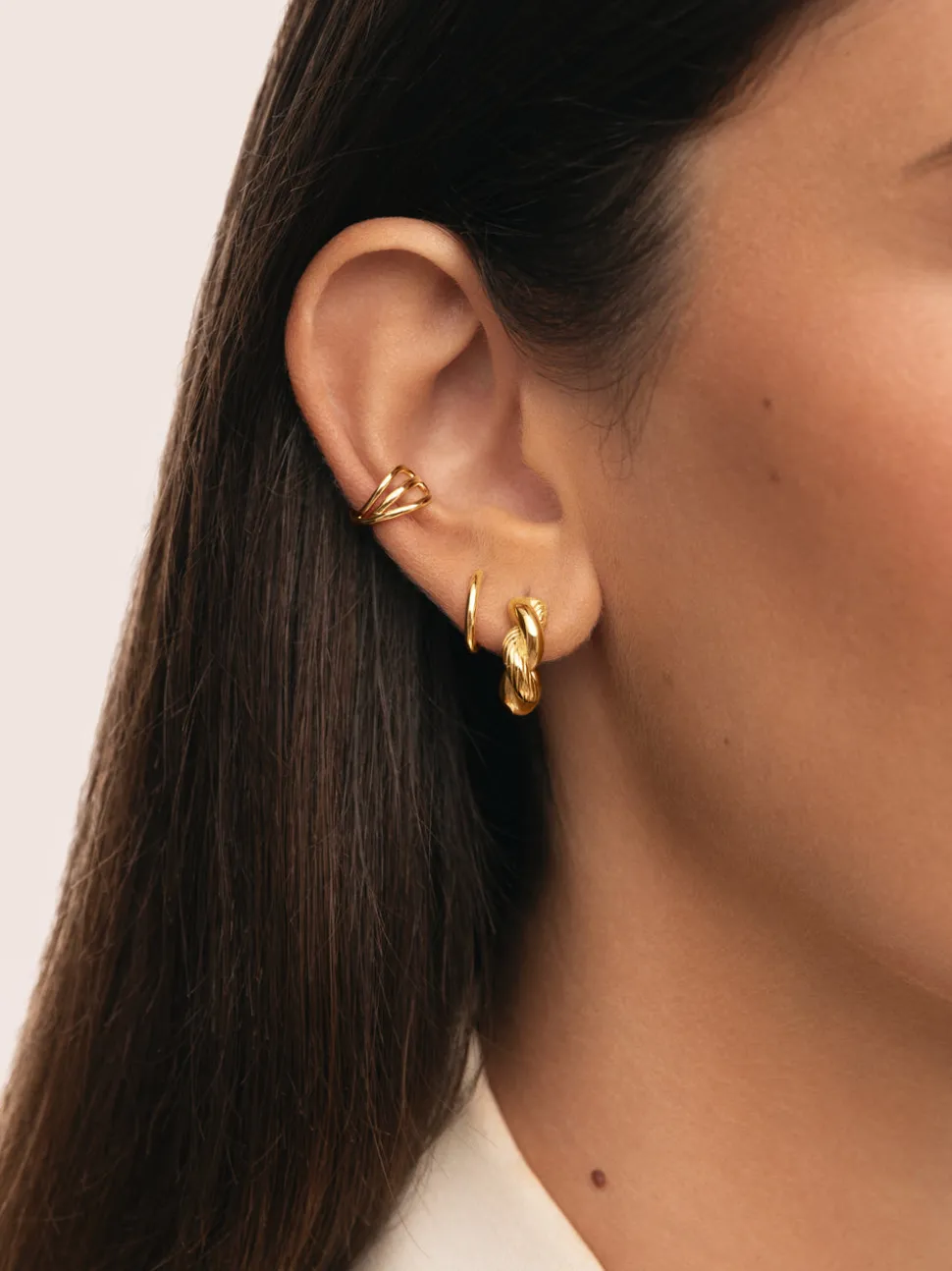 Pendientes Aro Mini Twist Rope Acero Baño Oro
