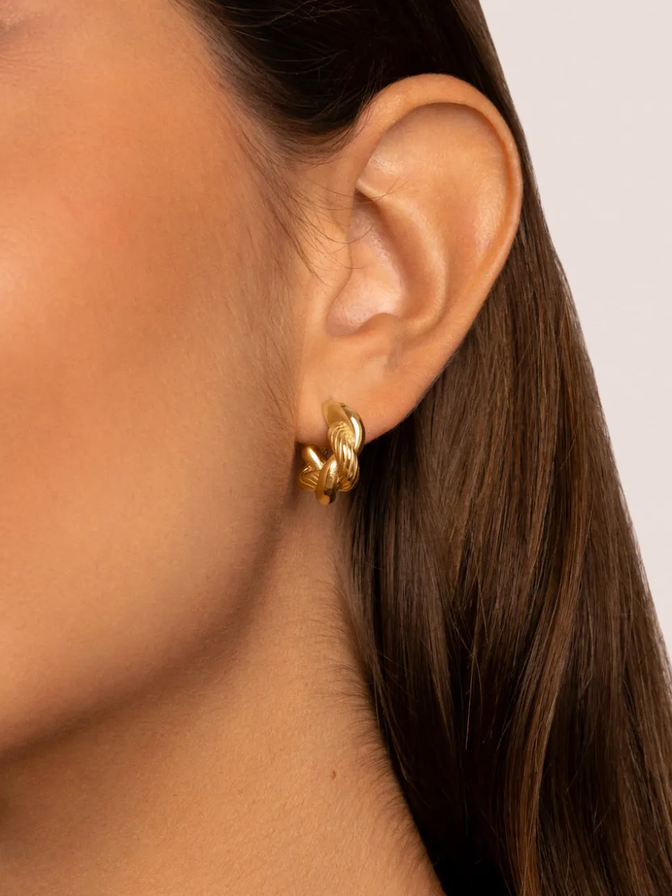 Pendientes Aro Mini Twist Rope Acero Baño Oro