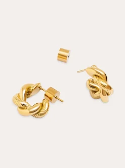 Pendientes Aro Mini Twist Rope Acero Baño Oro