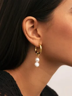 Pendientes Aro Perlita Acero Baño Oro
