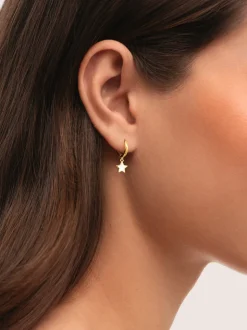 Pendientes Aro Star White Enamel Acero Baño Oro