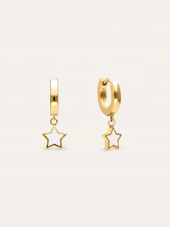Pendientes Aro Star White Enamel Acero Baño Oro