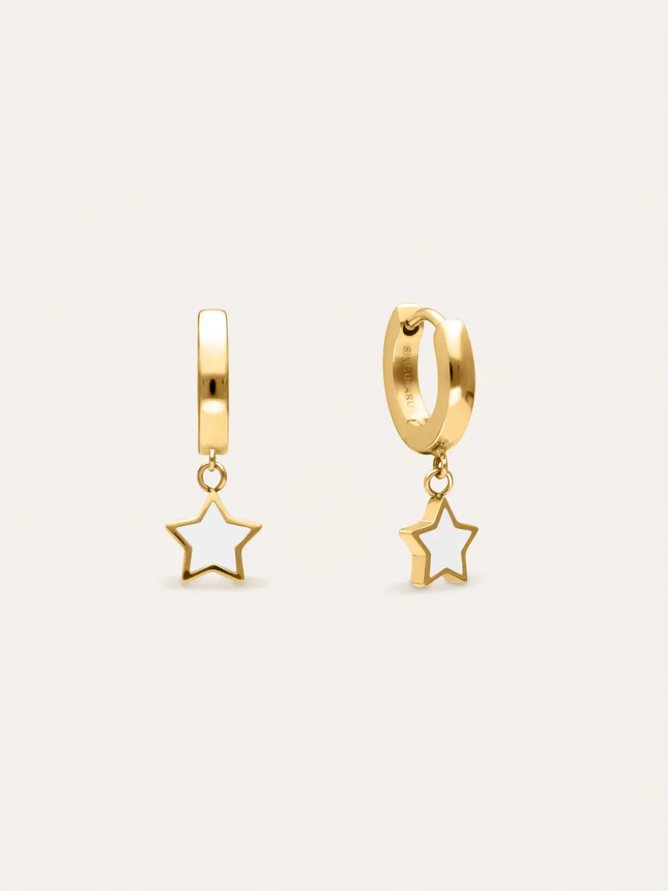 Pendientes Aro Star White Enamel Acero Baño Oro