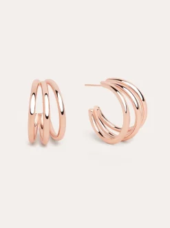 Pendientes Aro Triple Baño Oro Rosa