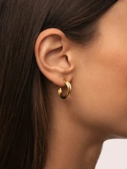 Pendientes Aro Triple Cruzado Acero Baño Oro