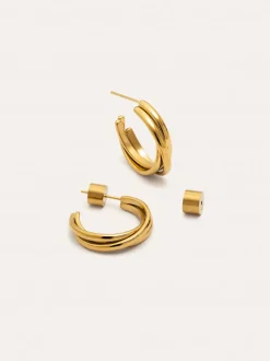 Pendientes Aro Triple Cruzado Acero Baño Oro
