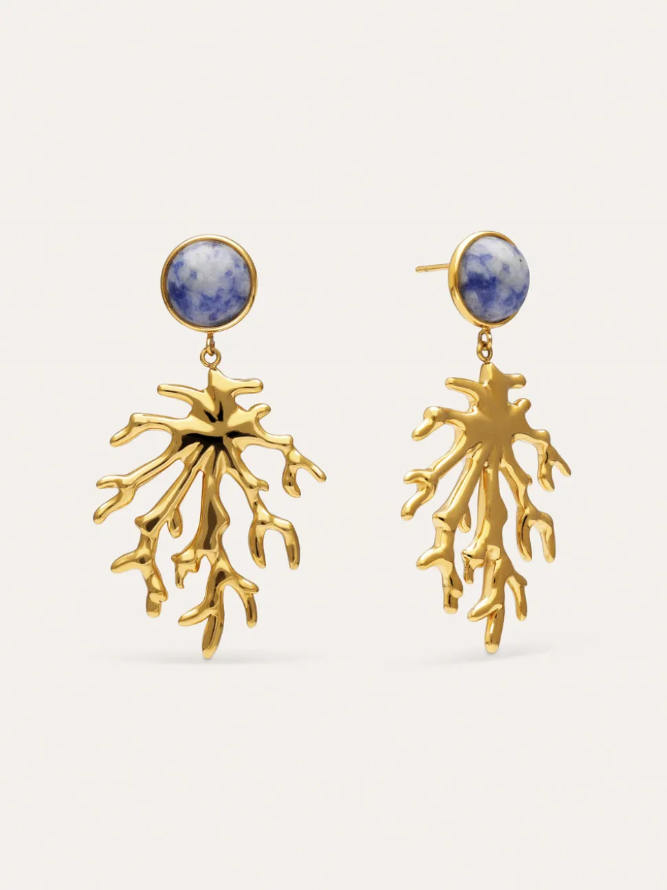 Pendientes Coral Stone Azul Acero Baño Oro