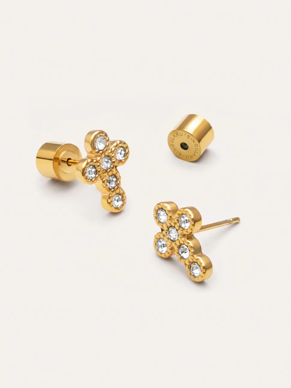 Pendientes Cruz Sparks Acero Baño Oro