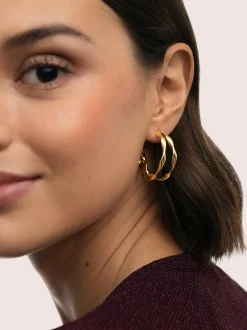 Pendientes Doble Organic River Acero Baño Oro