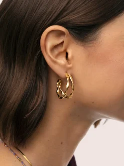 Pendientes Doble Organic River Acero Baño Oro