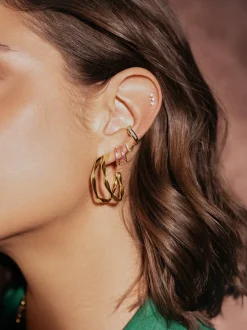 Pendientes Doble Organic River Acero Baño Oro