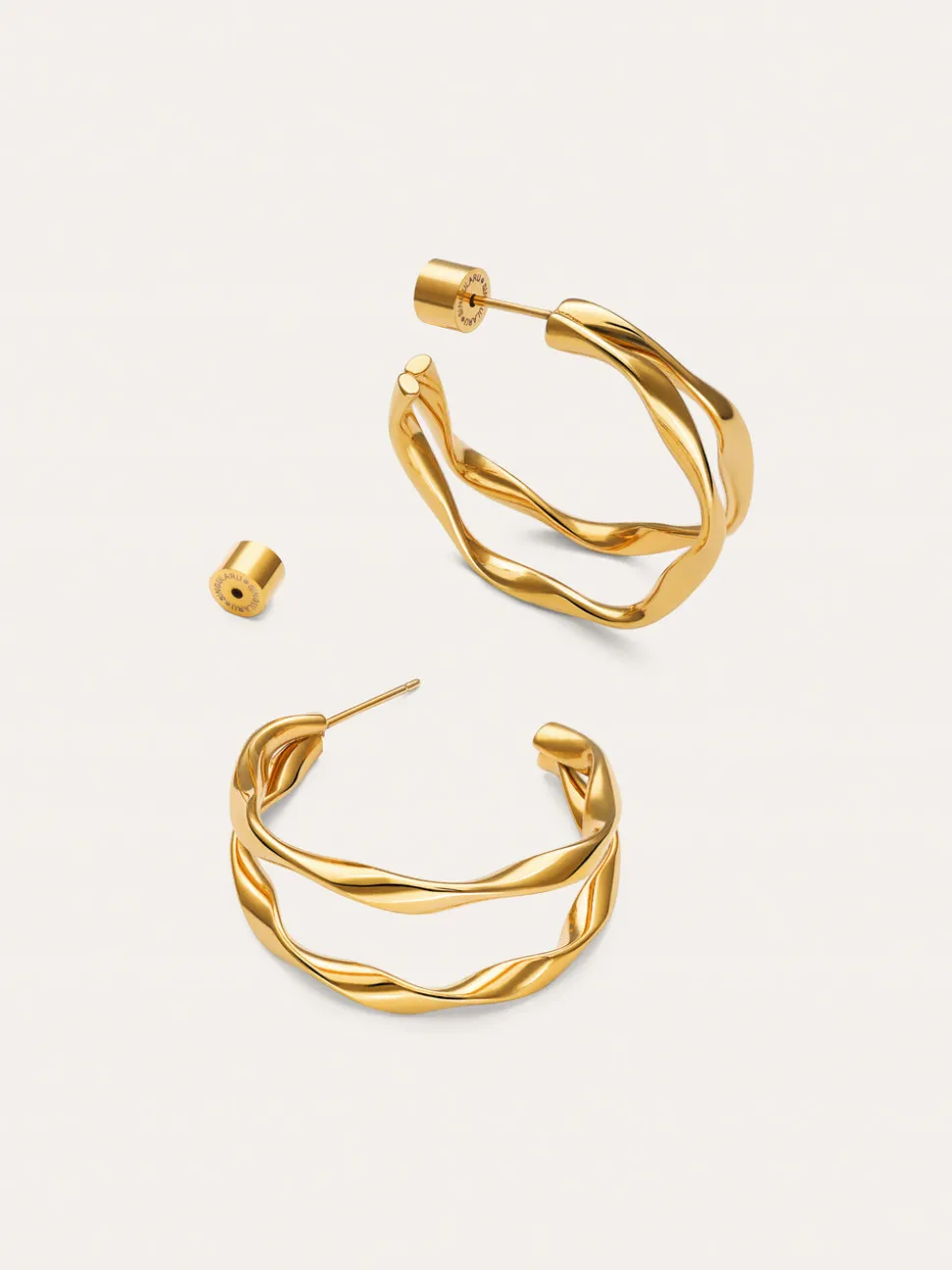 Pendientes Doble Organic River Acero Baño Oro