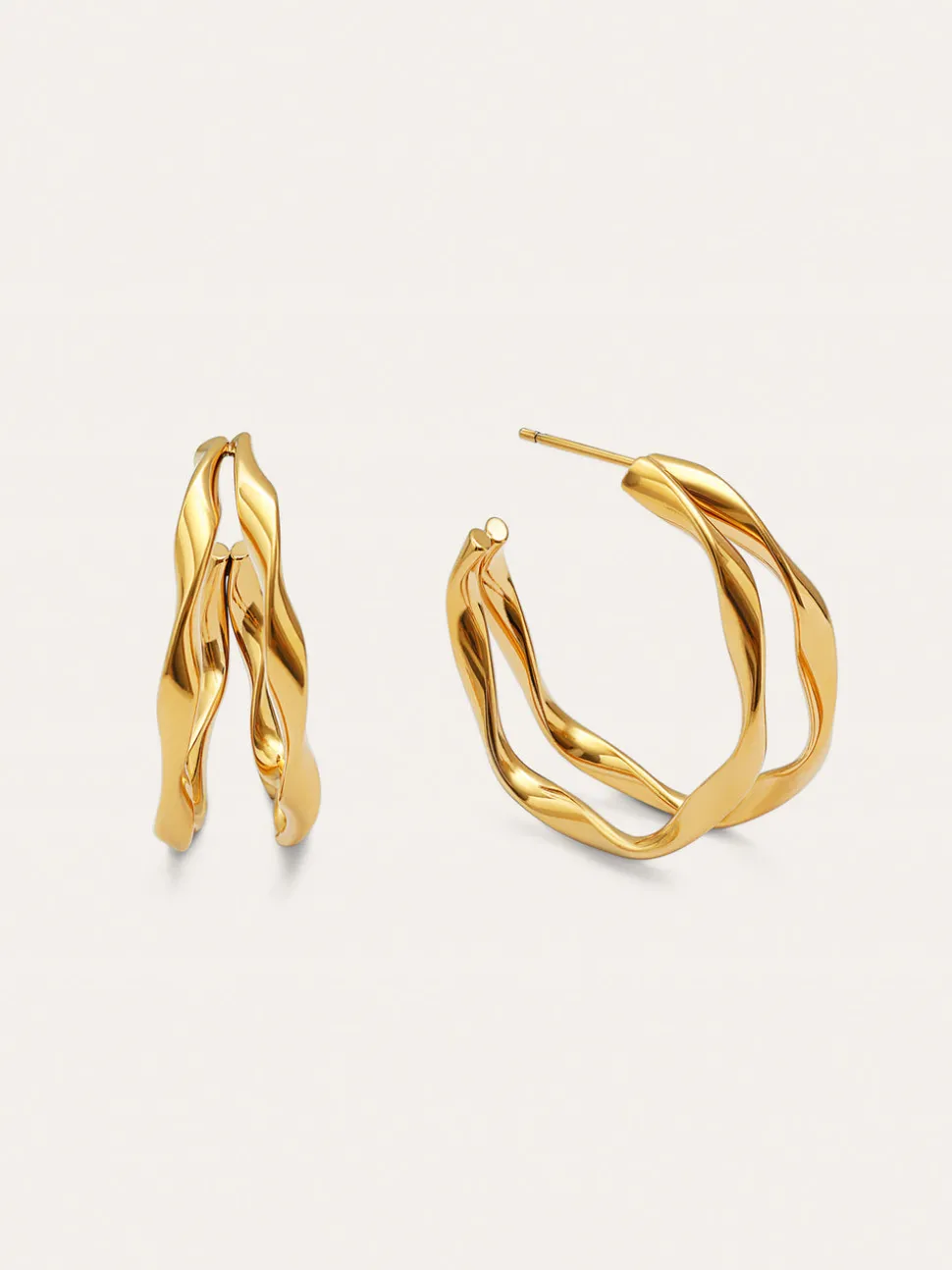 Pendientes Doble Organic River Acero Baño Oro