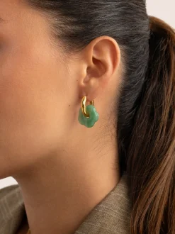 Pendientes Flor Jade Baño Oro