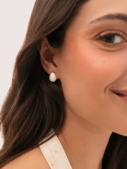 Pendientes Gota Enamel Alea Blanco Acero Baño Oro