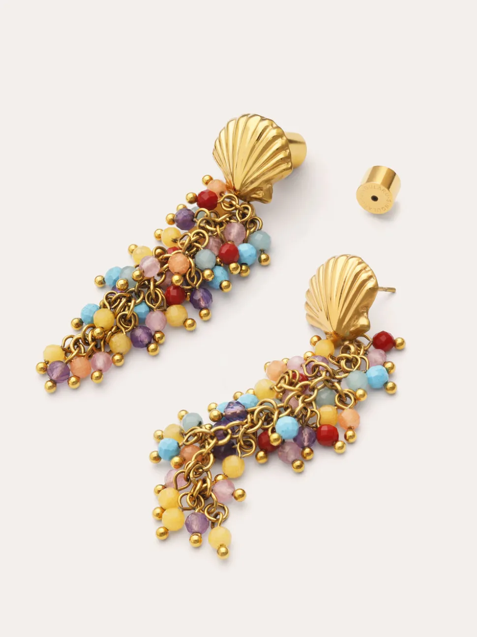 Pendientes Long Coral Acero Baño Oro