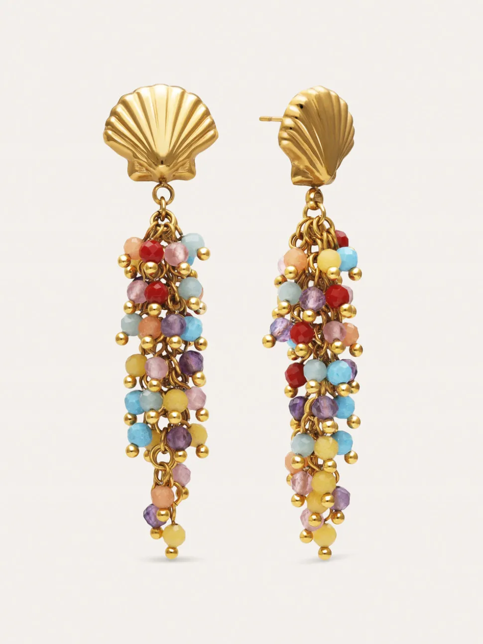 Pendientes Long Coral Acero Baño Oro