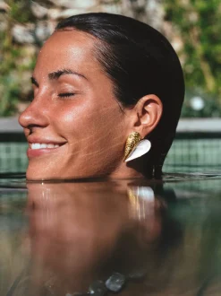Pendientes Mejillón Enamel Acero Baño Oro